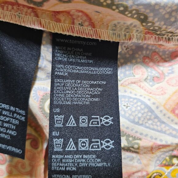 Tommy Hilfiger Top Shirt Womens Medium Blue Pink Paisley Long Sleeve Career - Picture 7 of 9